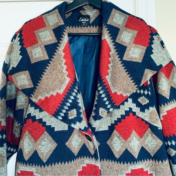 SIMPLY Emma Western Boho Aztec Tribal Print Sweater Winter Coat | Size: 1X - Picture 2 of 6